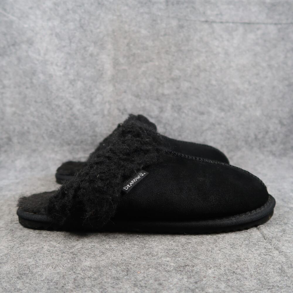 Bearpaw Shoes Womens 9 Slippers Mule Slip On Fiona Suede Wool Blend Black Flat